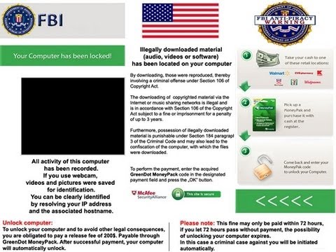 FBI Virus Logo and Bogus Warning picture